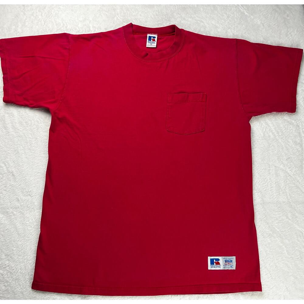 Russell Athletic Vintage Red Pocket T-Shirt Men's Size XL USA Made